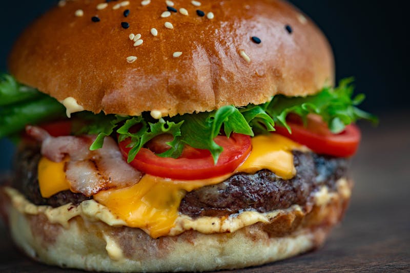 Classic juicy beef burger with lettuce and tomato